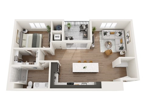 Floor plan for 1 bed, 1 bath, 890 sqft